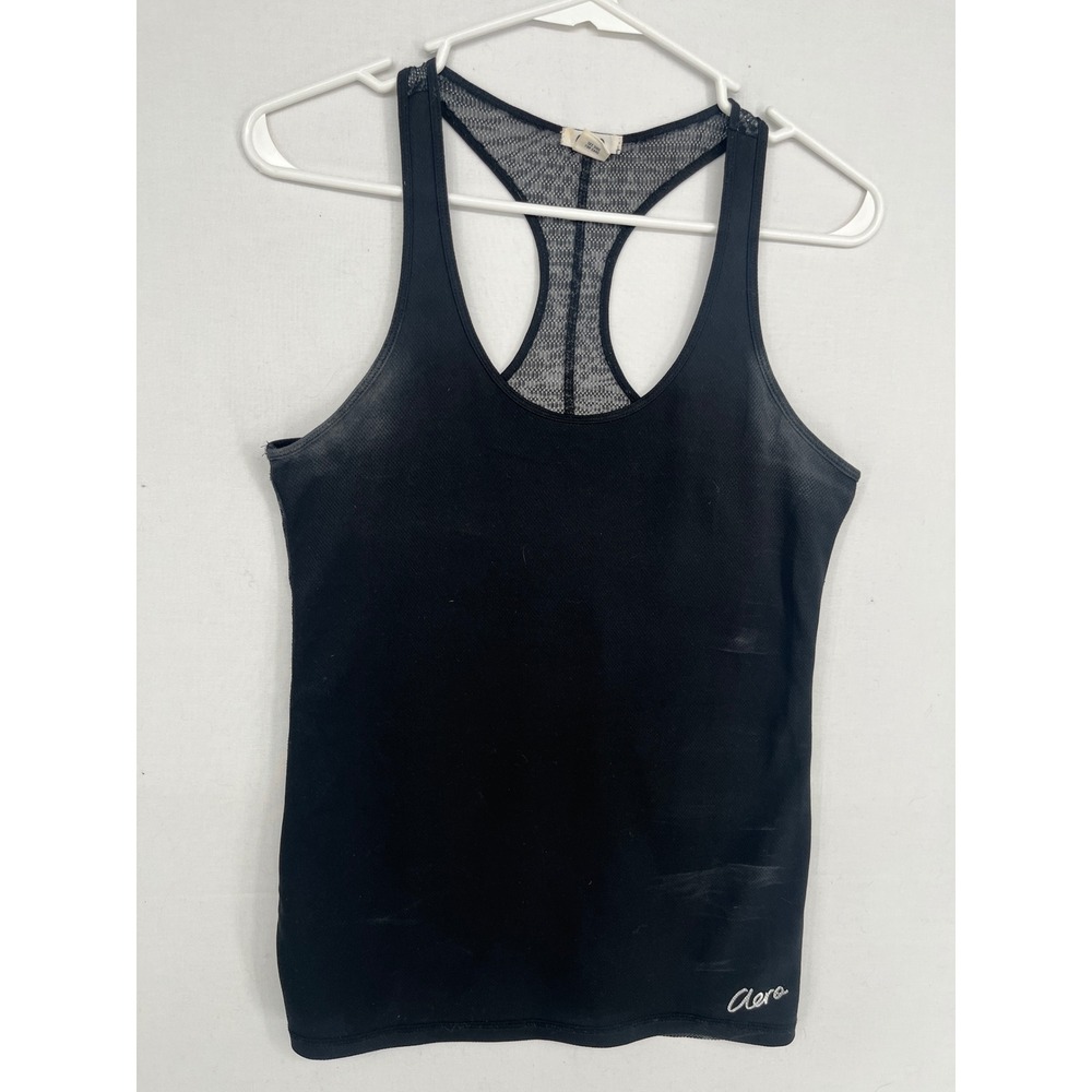 Aero Women Black Racerback Tank Top Mesh Animal Print Back Activewear Size Small